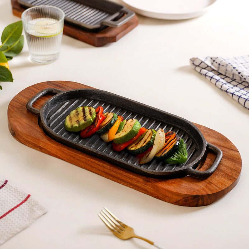 Hotstone Barbecue Grill Plate With Seesham Wood Base