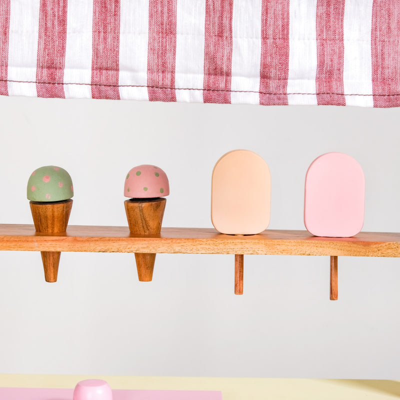 Pretend Play Creative Wooden Ice Cream Cart With Ice Cream