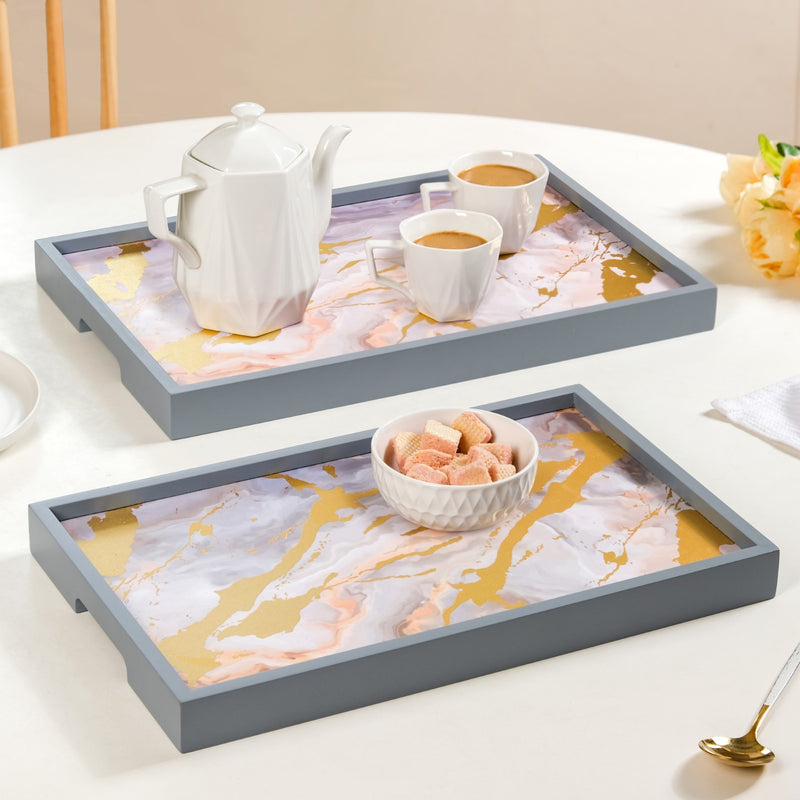 Sky Art Tray Set Of 2 With Matte Gold Foil