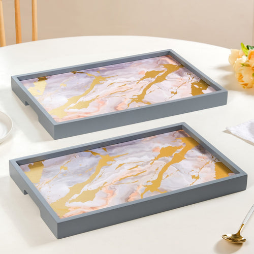 Sky Art Tray Set Of 2 With Matte Gold Foil