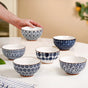 Indigo Charm Ceramic Snack Bowl Set Of 6 350ml