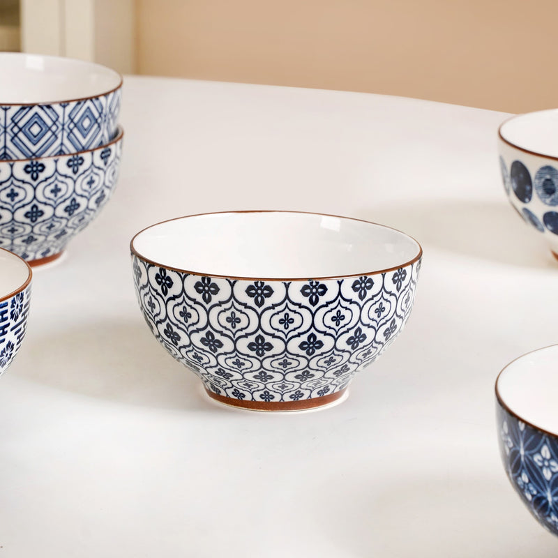 Indigo Charm Ceramic Snack Bowl Set Of 6 350ml