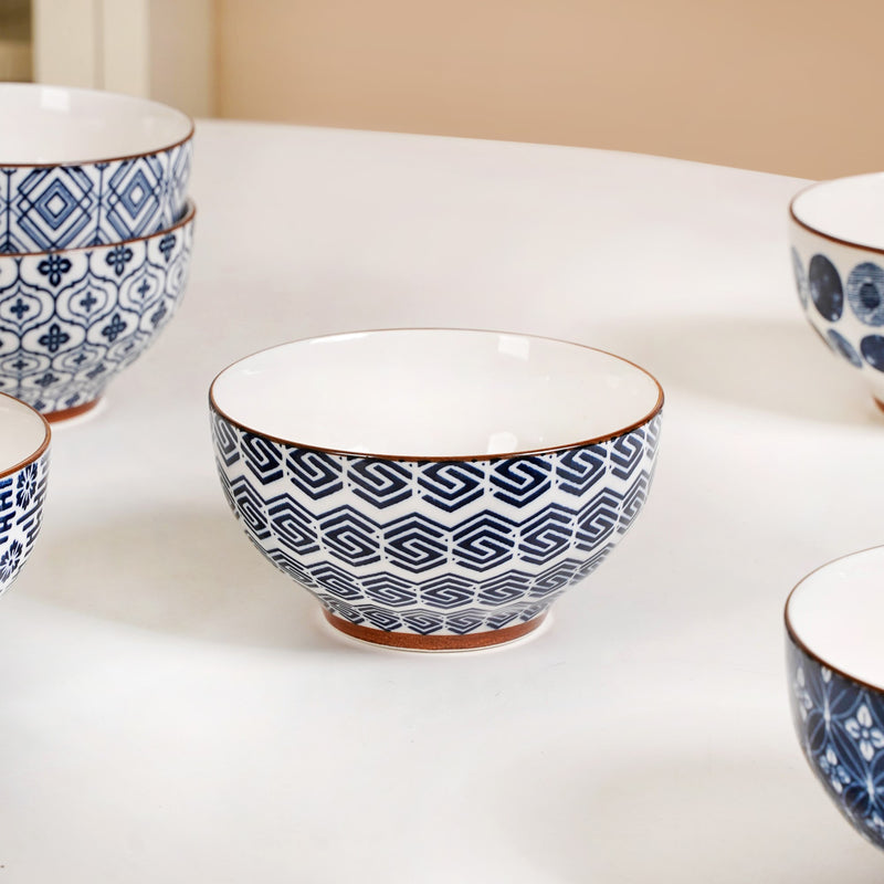 Indigo Charm Ceramic Snack Bowl Set Of 6 350ml