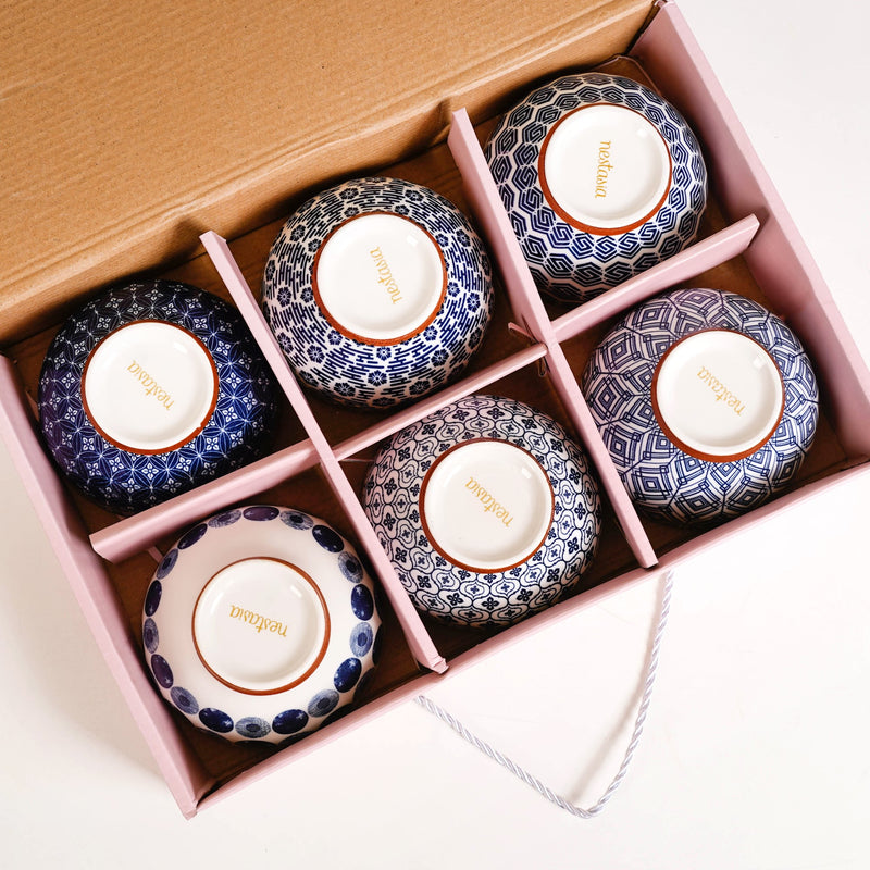 Indigo Charm Ceramic Snack Bowl Set Of 6 350ml