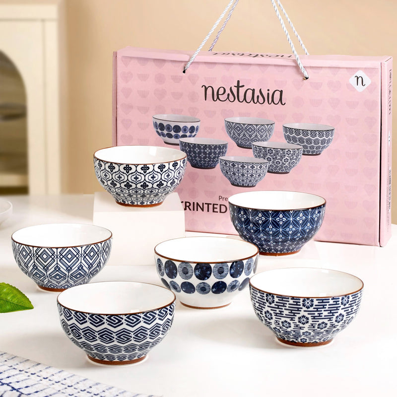 Indigo Charm Ceramic Snack Bowl Set Of 6 350ml