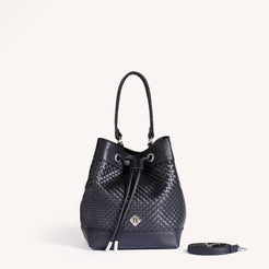 Basket Weave Bucket Handbag For Women Black