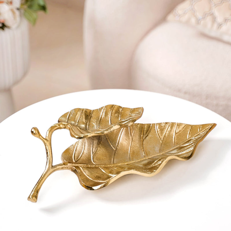 Double Mango Leaf Metal Tray Gold