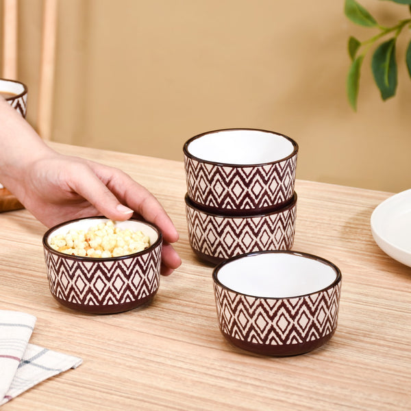 Set Of 4 Kaleido Ceramic Small Bowl For Nuts Brown 200ml