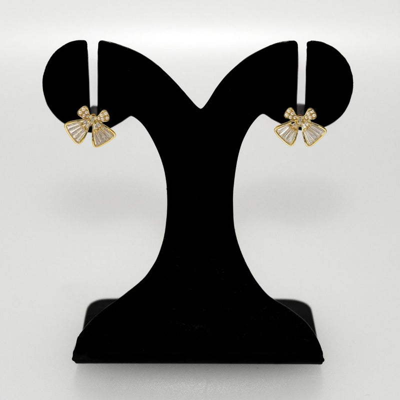 Iridescent Pearl Bow Stud Earrings