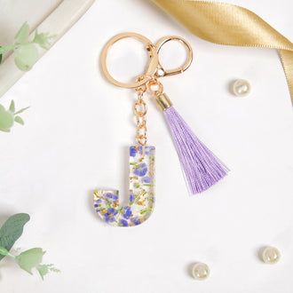 Botanical Harmony Letter J Resin Art Keychain