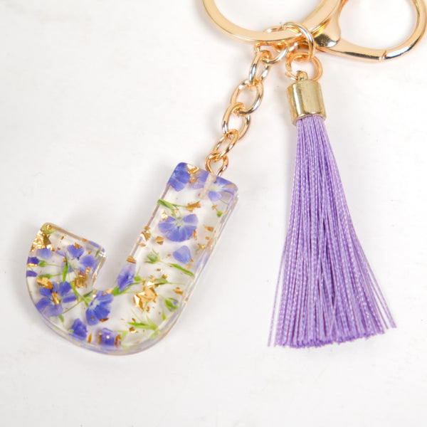 Botanical Harmony Letter J Resin Art Keychain