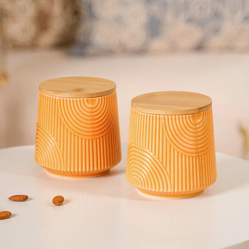 Decorative Embossed Ceramic Jar Set of 2