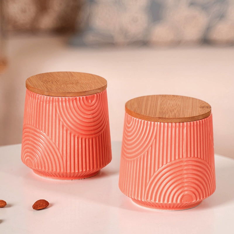 Multipurpose Ceramic Storage Jar Coral Red Set of 2