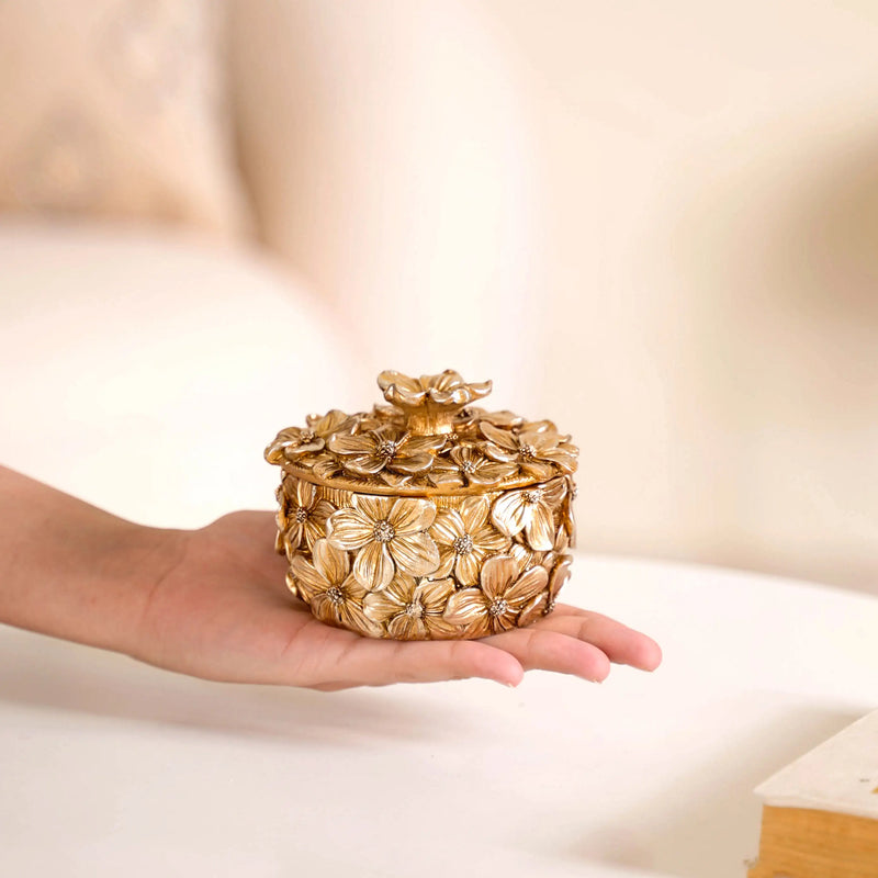 Floral 3D Trinket Jar Antique Bronze - Decorative Floral Jar, Trinket Storage Jar, Elegant Floral Container, Radiant Jewelry Jar