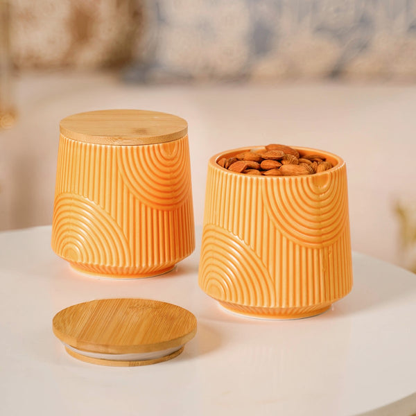 Decorative Embossed Ceramic Jar Set of 2