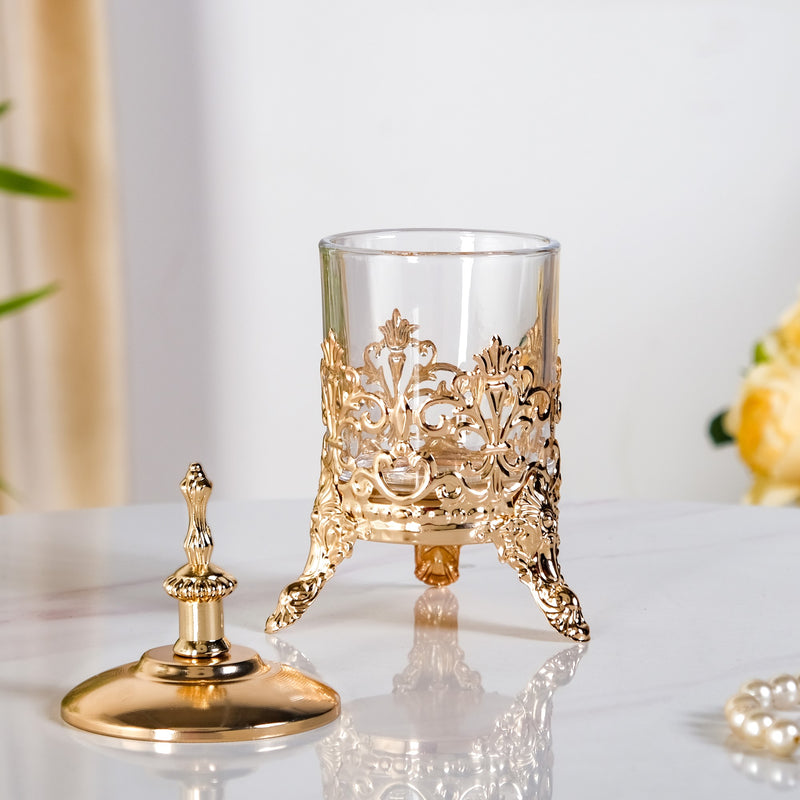 Ornate Vintage Decorative Glass Jar With Lid