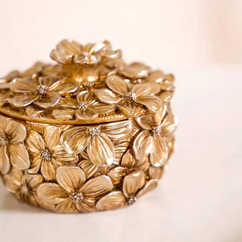 Floral 3D Trinket Jar Antique Bronze - Decorative Floral Jar, Trinket Storage Jar, Elegant Floral Container, Radiant Jewelry Jar