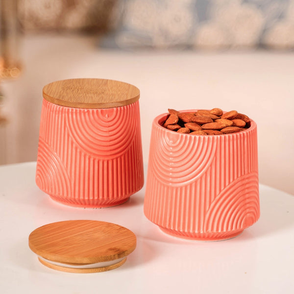 Multipurpose Ceramic Storage Jar Coral Red Set of 2