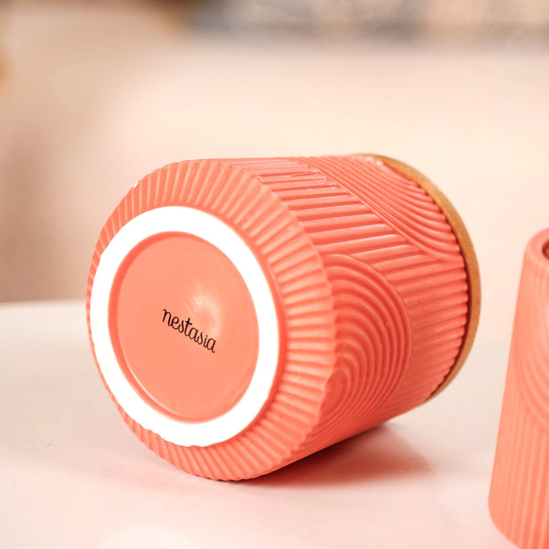 Multipurpose Ceramic Storage Jar Coral Red Set of 2