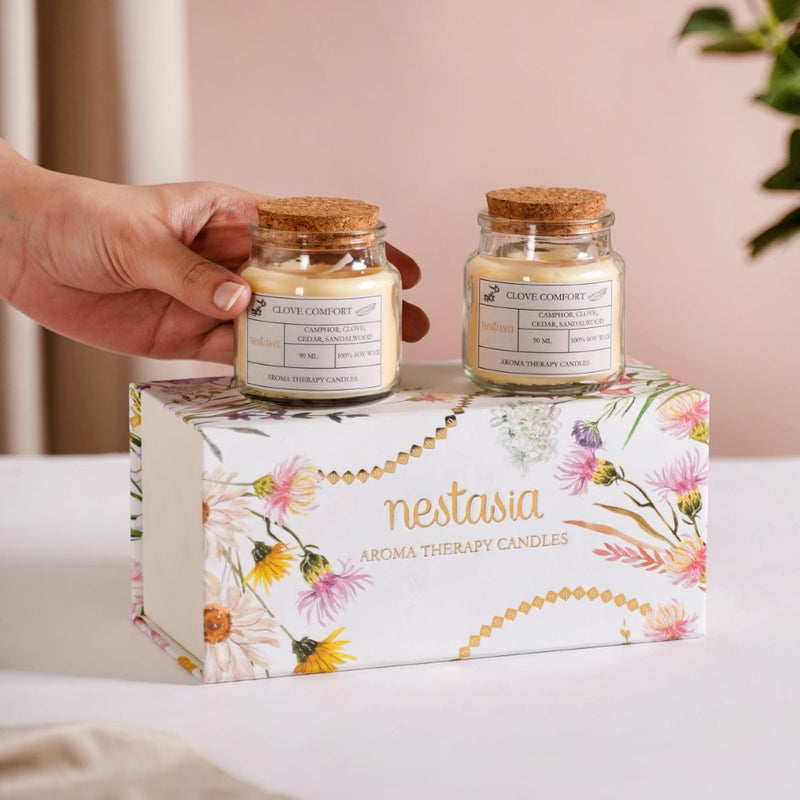 Clove Scented Glass Jar Candle Transparent Set Of 2