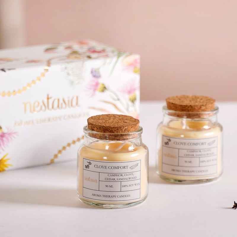 Clove Scented Glass Jar Candle Transparent Set Of 2