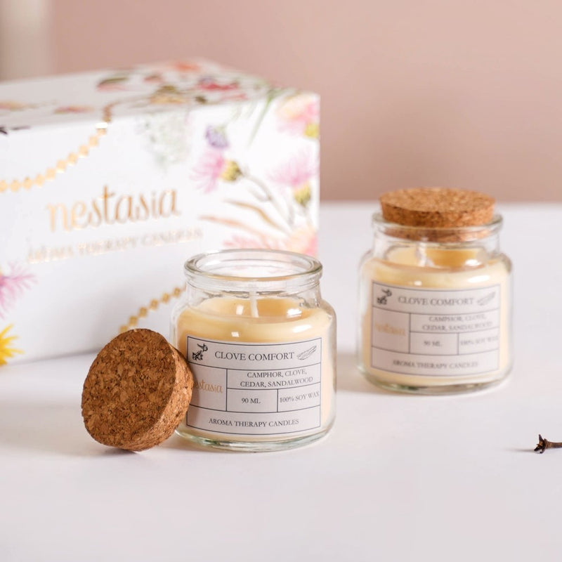 Clove Scented Glass Jar Candle Transparent Set Of 2