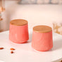 Multipurpose Ceramic Storage Jar Coral Red Set of 2