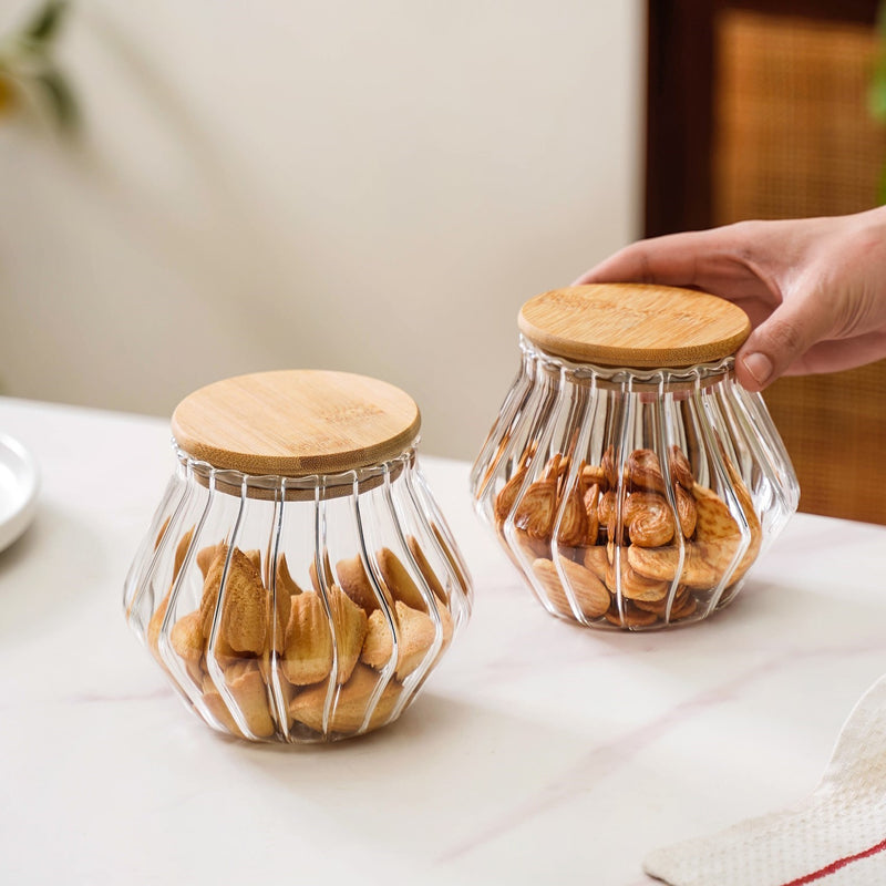 Pentagon Glass Airtight Jar With Lid Set Of 2 850ml