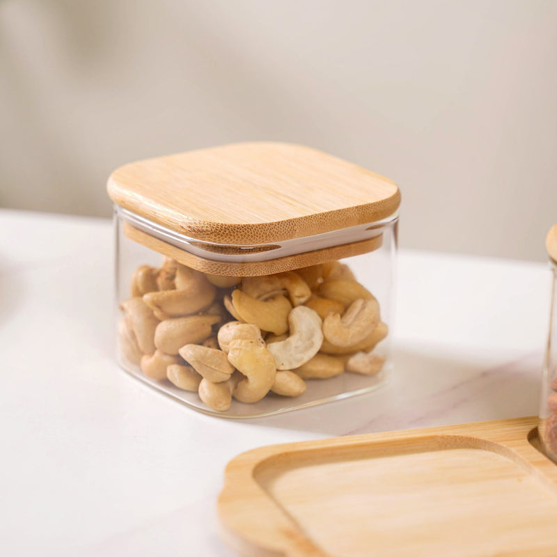Set Of 3 Borosilicate Glass Snack Jars With Tray