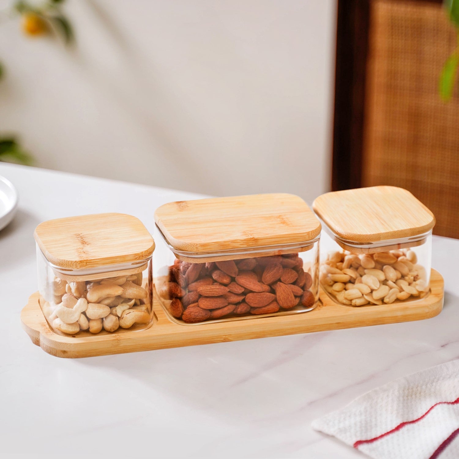 Set Of Borosilicate Glass Snack Jars With Tray Online Premium