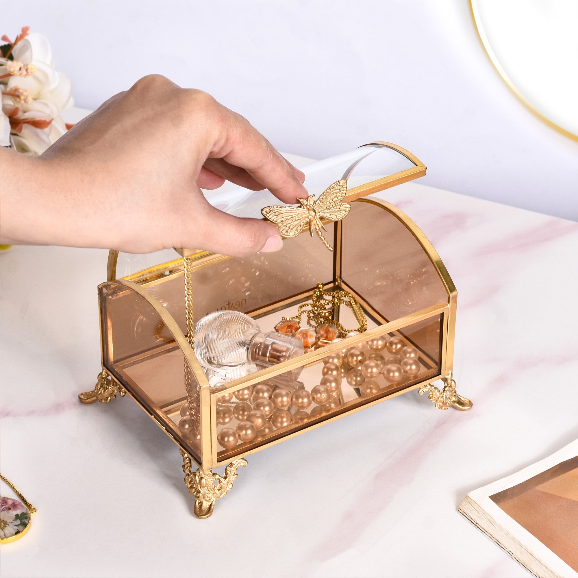 Dragonfly Handle Amber Jewellery Box Online - Premium Jewellery