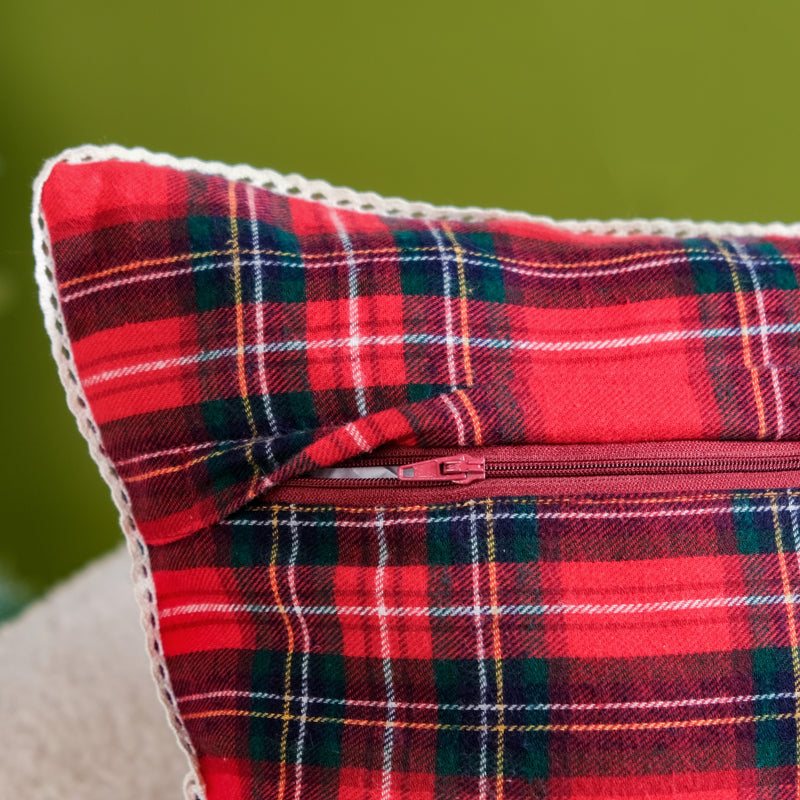 Joy Christmas Plaid Cushion Cover 16x16 Inch