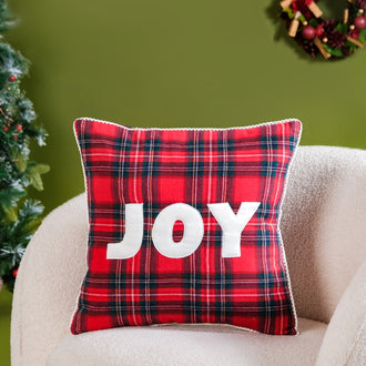 Joy Christmas Plaid Cushion Cover 16x16 Inch