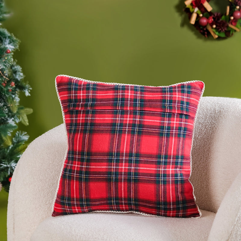 Joy Christmas Plaid Cushion Cover 16x16 Inch