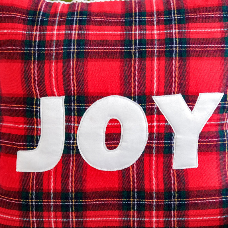 Joy Christmas Plaid Cushion Cover 16x16 Inch