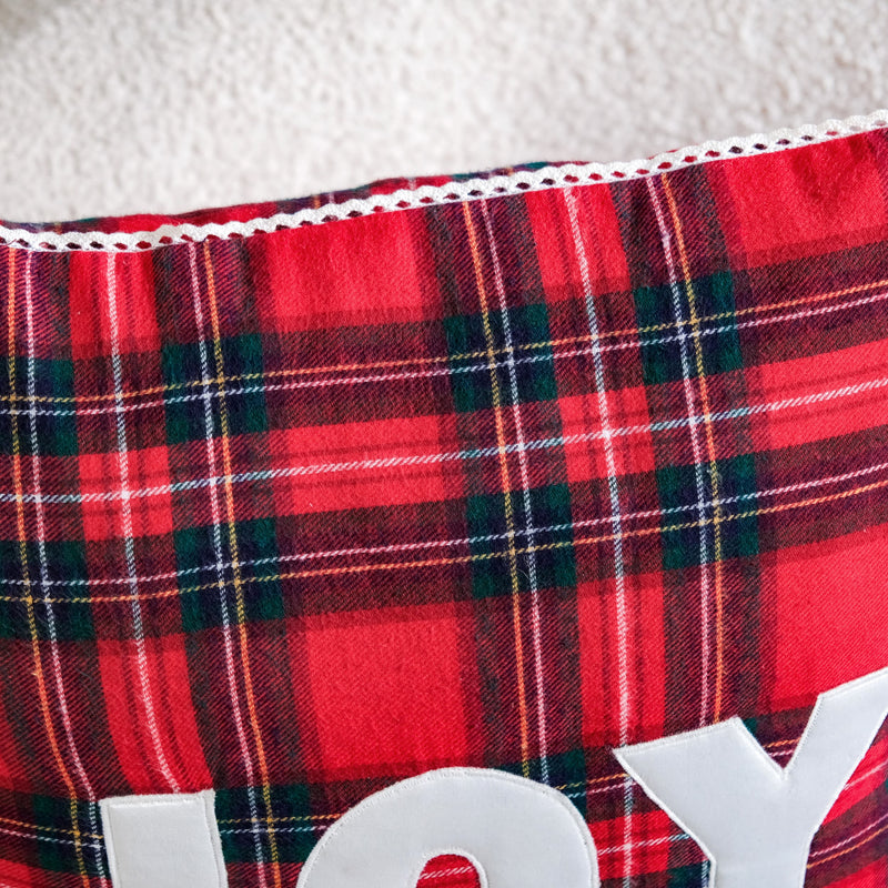 Joy Christmas Plaid Cushion Cover 16x16 Inch