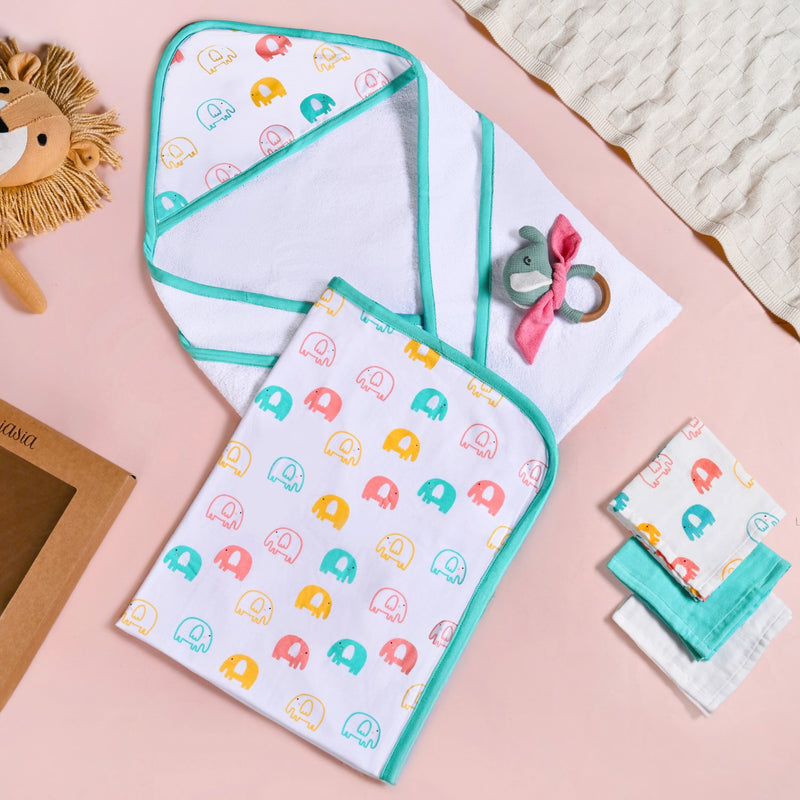 Jumbo Joy Baby Shower Gift With Towel Swaddle Napkin Rattle Set Of 6