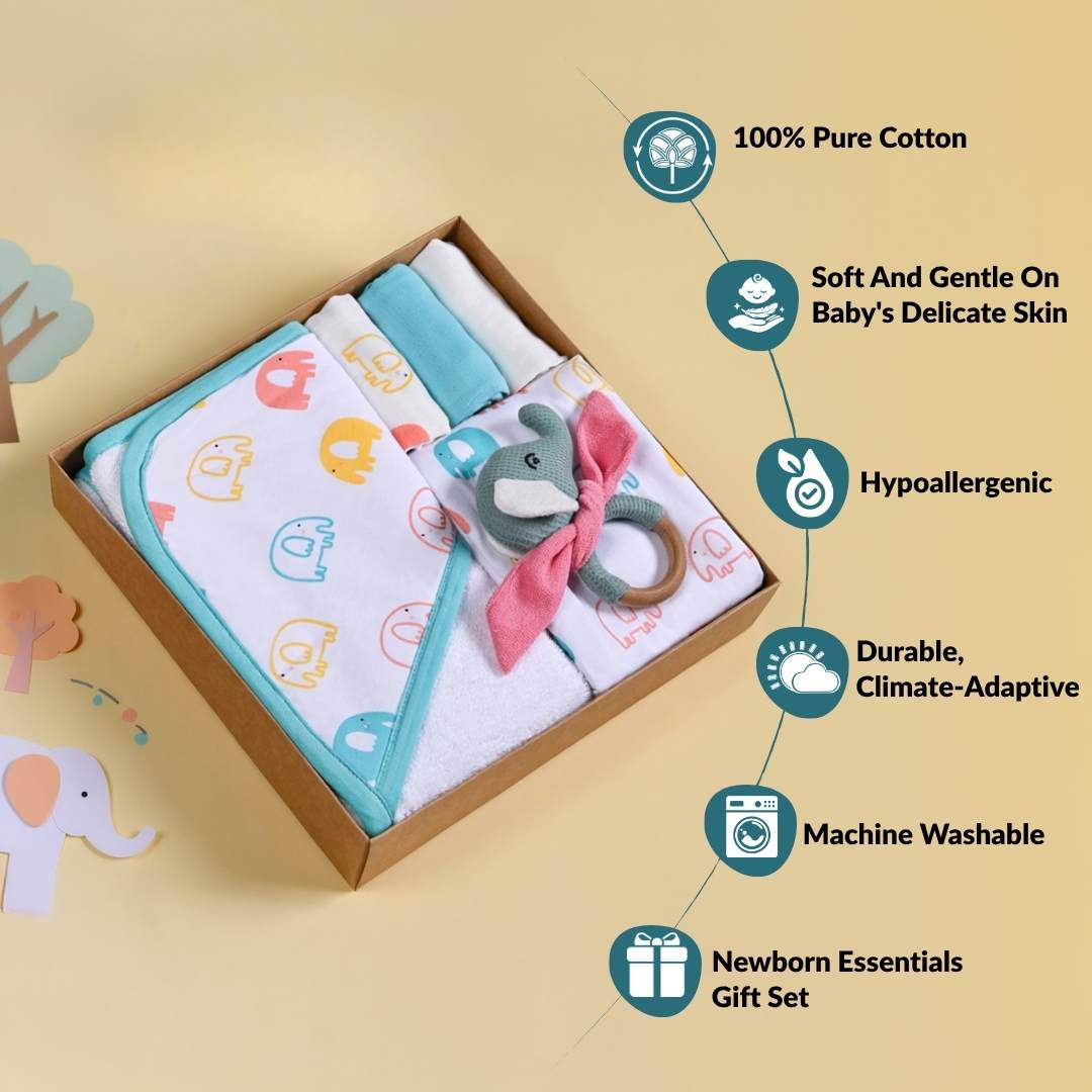 Jumbo Joy Baby Shower Gift With Towel Swaddle Napkin Rattle Set Of 6