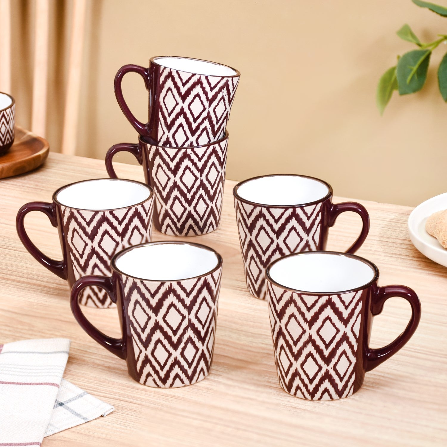 Kaleido Ceramic Tea Cup Set Of 6 Brown 250ml