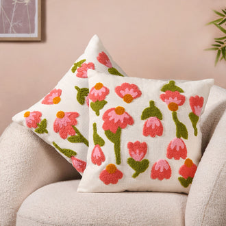 Tulip Embroidered Soft Cushion Cover 40x40cm 2