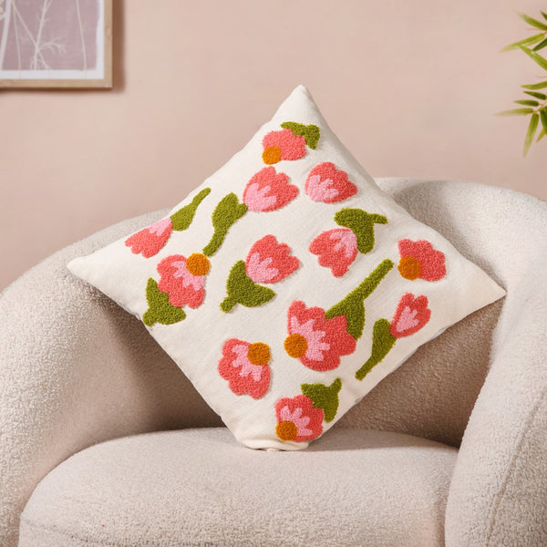 Tulip Embroidered Soft Cushion Cover Set Of 2 40x40cm