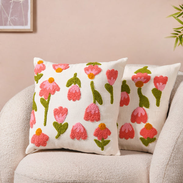 Tulip Embroidered Soft Cushion Cover Set Of 2 40x40cm