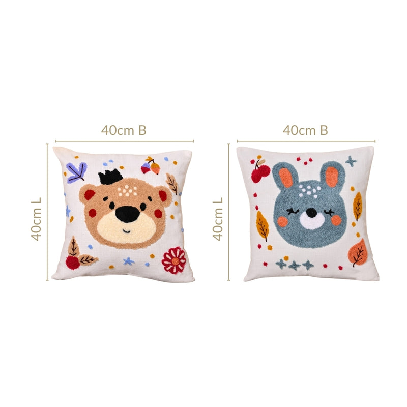 Forest Friends Embroidered Cushion Cover Set Of 2 40x40cm 56
