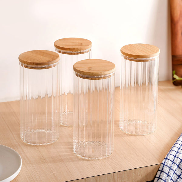 Set Of 4 Tall Airtight Glass Storage Jars With Lid 1450ml