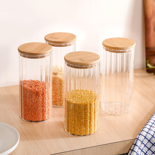 Set Of 4 Tall Airtight Glass Storage Jars With Lid 1450ml