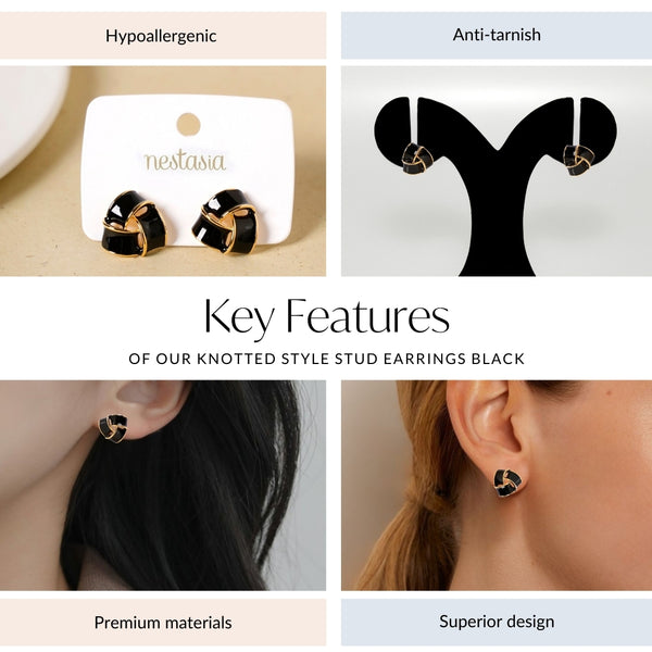 Knotted Style Stud Earrings Black