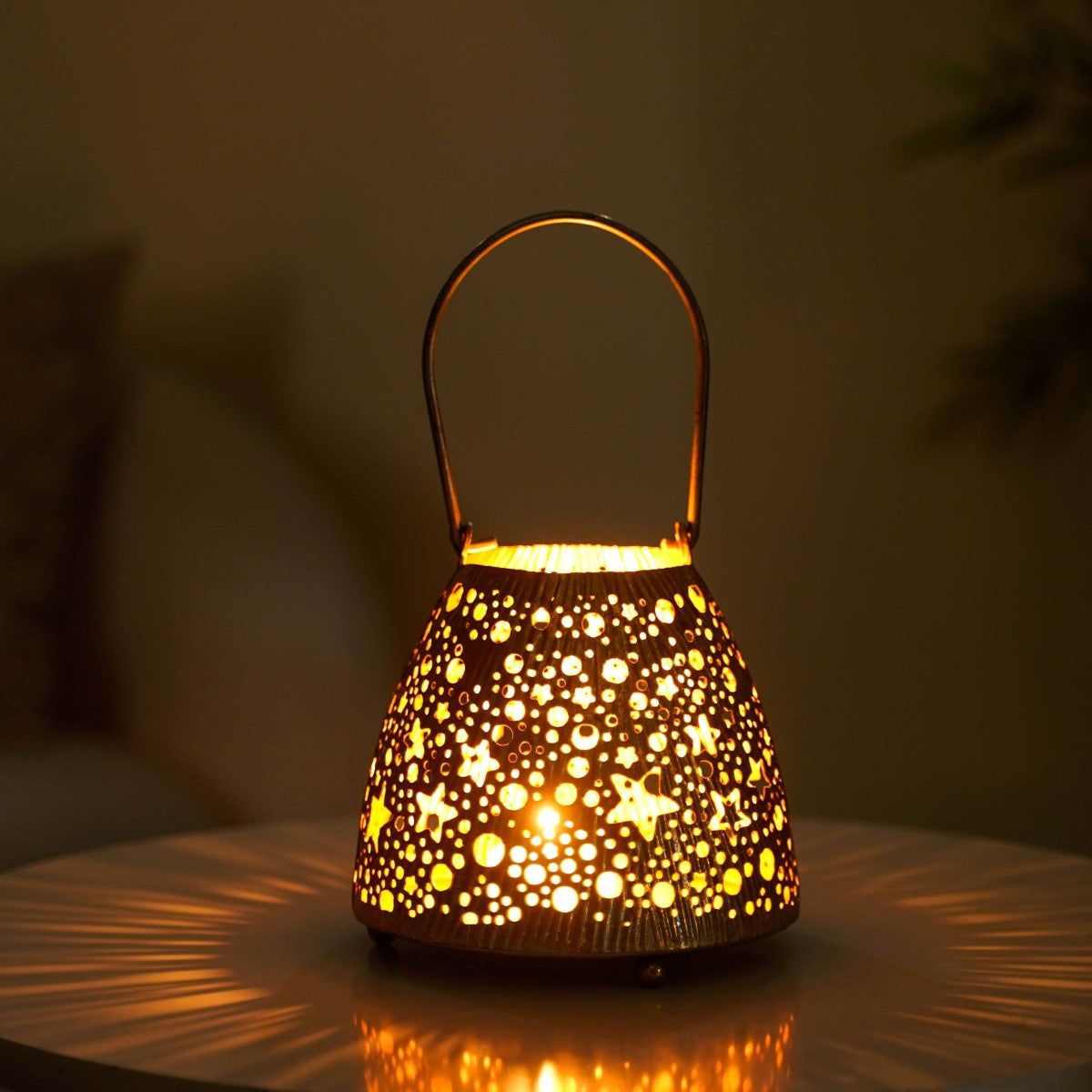 Stars And Moon Festive Metal Lantern With Handle
