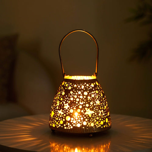 Stars And Moon Festive Metal Lantern With Handle
