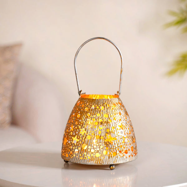 Stars And Moon Festive Metal Lantern With Handle