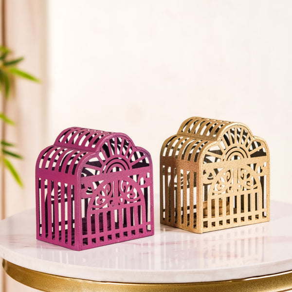 Set Of 2 Festive Lanterns With Metal Cutwork For Tealights